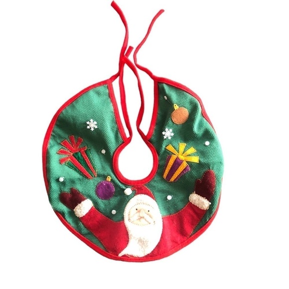 VTG Christmas Minature Tree Skirt Round Santa Felt Sherpa Red Green Ties 12” - Picture 1 of 4